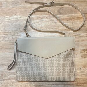 Bebe Beige Slim Crossbody Bag with Logo Pattern